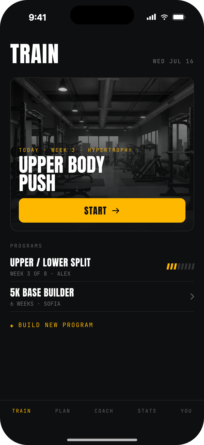 BeStrongr app — today's session